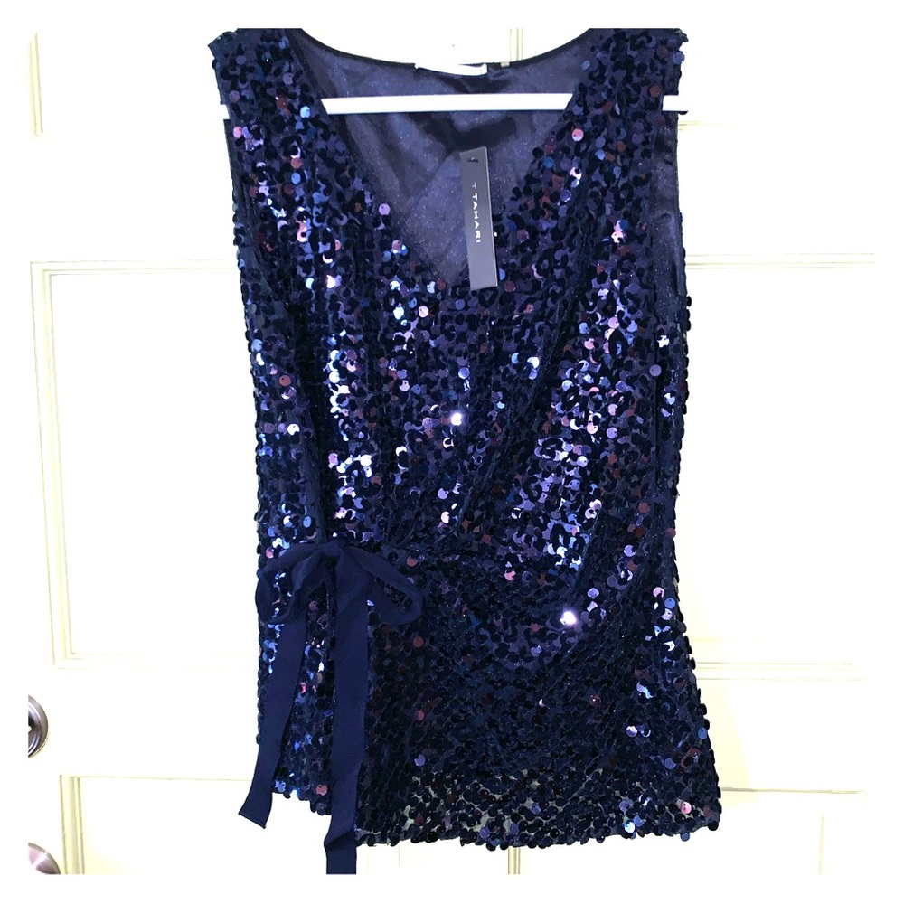 T Tahari Sparkle Wrap Top